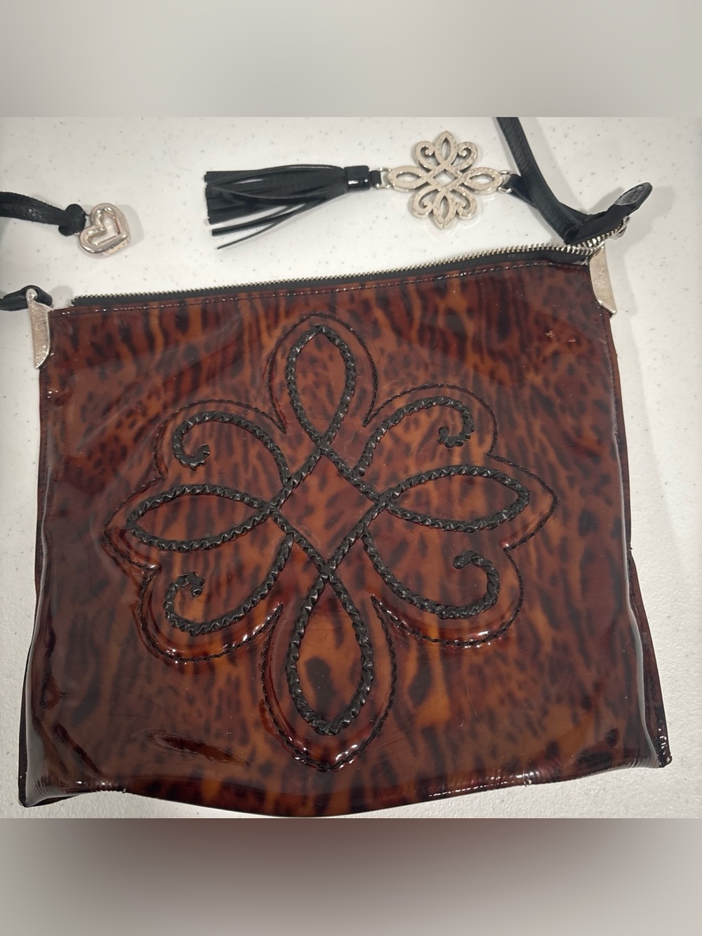Brighton Brown Leopard-Print Crossbody with Black Strap & Tassel - Picture 2 of 11